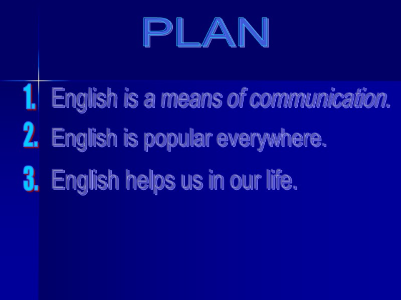 PLAN English is a means of communication. 1. 2. English is popular everywhere. 3.